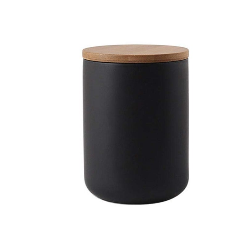 MilkyWay Ceramic Food Storage Jar Canister Modern Design Food Canisters with Airtight Seal Bamboo Lid,Loose Tea Coffee Spice Nuts Snacks Seasonings Storage Jar Canister Caddy (Black 24.63oz/700ml) - Image 1